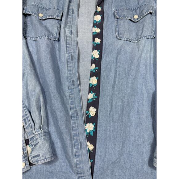 Draper James Embroidered Chambray Shirt Dress | Size 12 - Picture 6 of 6